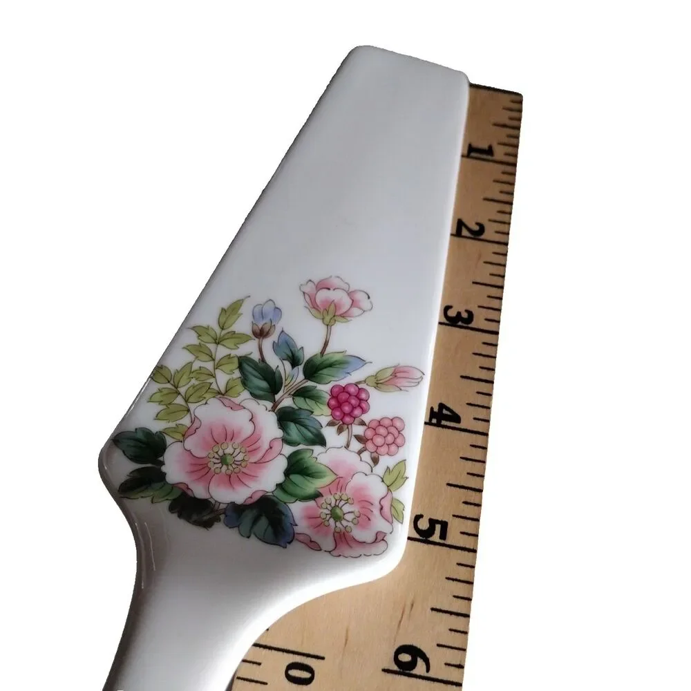 Andrea by Sadek White Floral Print Porcelain Pie Cake Server Vintage Japan 10 in